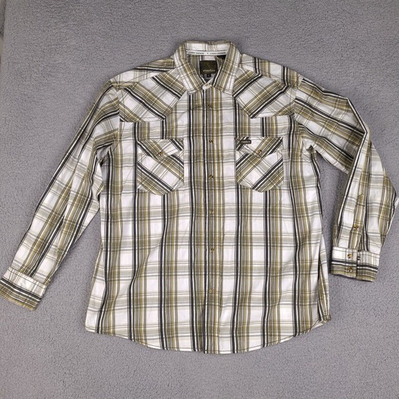 Cowboy Hardware Shirt‎ Mens XL White Plaid Pearl Snap Western Button Cotton - Picture 1 of 16